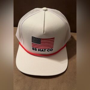 SS Hat Co White Mesh Trucker Hat with American Flag